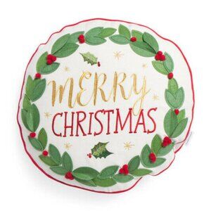 CHERISH TRADITIONS 18x18 Round Merry Christmas Wreath Pillow